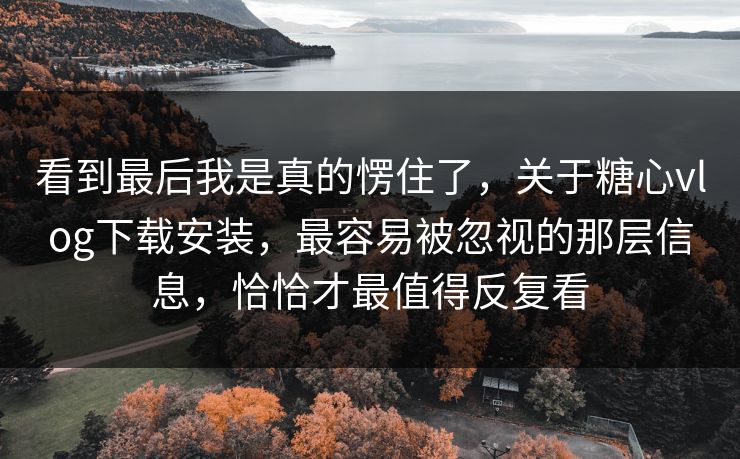 看到最后我是真的愣住了，关于糖心vlog下载安装，最容易被忽视的那层信息，恰恰才最值得反复看