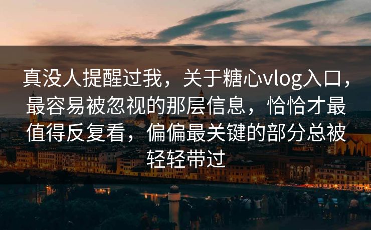 真没人提醒过我，关于糖心vlog入口，最容易被忽视的那层信息，恰恰才最值得反复看，偏偏最关键的部分总被轻轻带过