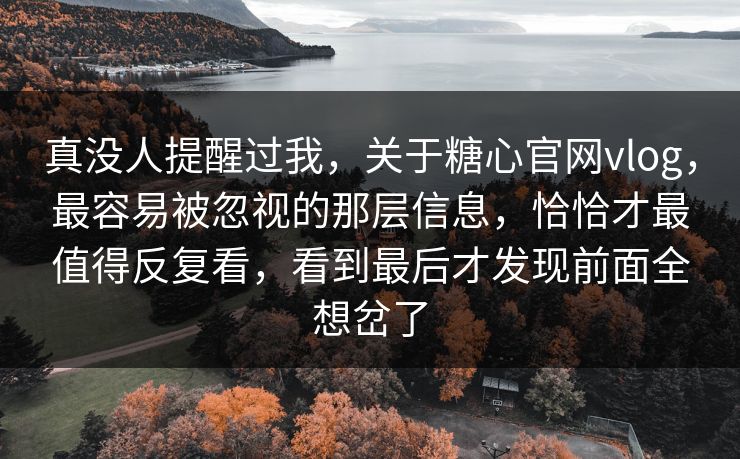 真没人提醒过我，关于糖心官网vlog，最容易被忽视的那层信息，恰恰才最值得反复看，看到最后才发现前面全想岔了